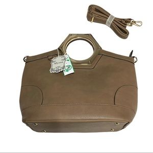 Alyssa Vegan Leather Tan Brown Gold Hardware Hand and Crossbody Bag